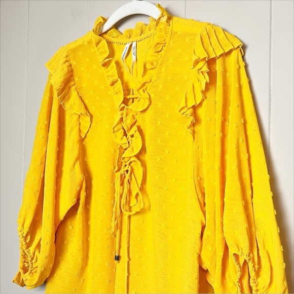 Anthropologie Haida Swiss Dot Peasant Top Small blouse marigold yellow ruffle - Picture 5 of 11